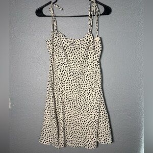 Lola Grace Dress NWT Size L Black White Polka Dot Smocked Tie Strap Mini